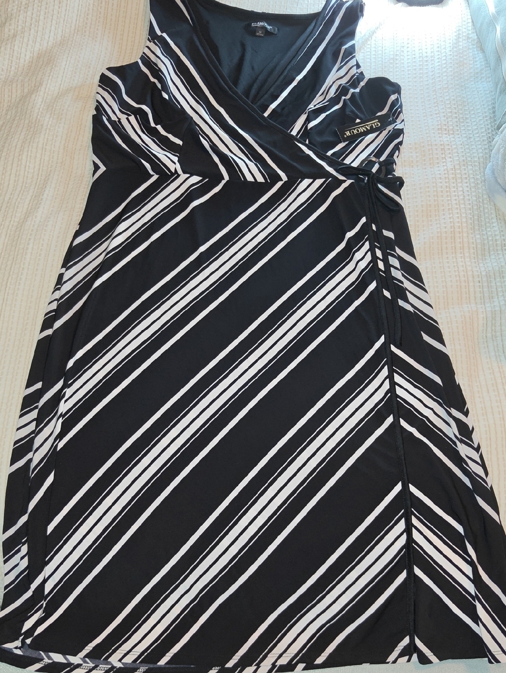 Glamorous Black & White One-Shoulder Wrap Dress